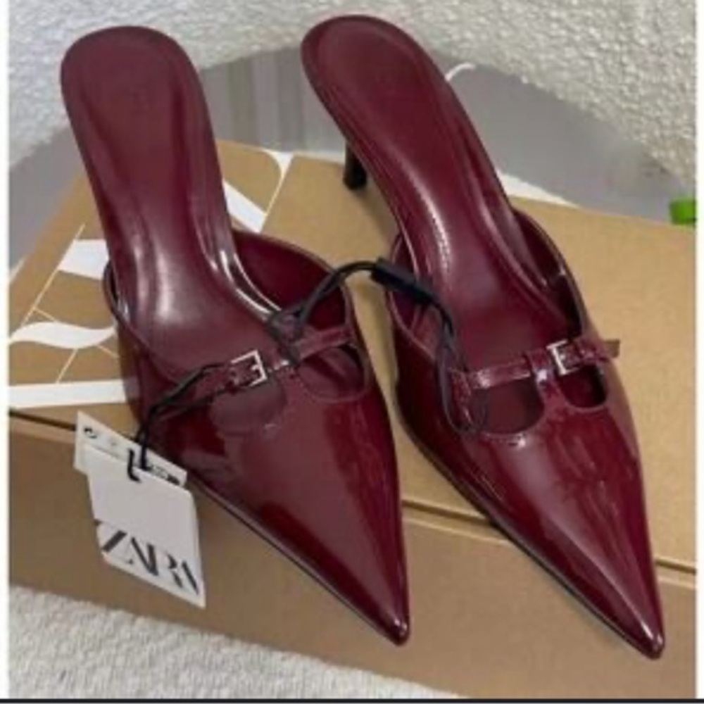 Zara Women's Dark Red Pointed Heels